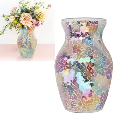 Mosaik-Glasvase, blau-orange, 20,5 cm, für Blumen und Dekoration