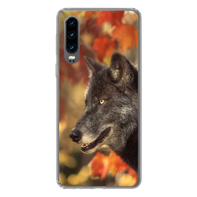 Produktbild von MuchoWow® Handyhülle Schutzhülle Hülle für Huawei P30 Wolf - Nahaufnahme - Blätter Silikon Softcase Handy Hülle - Kartenbesitzer