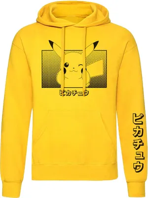 Obrázek produktu pro Uni svetr s kapucí Pokémon Pikachu Katakana Gelb - L