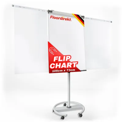 Produktbild von Floordirekt Mobiles Flipchart „Shark Premium“ mit Papierhaltern, Höhenverstellung und Stabilem Rollenfuß