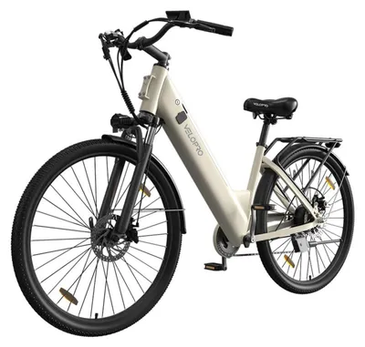 Image de Vélo électrique de ville VELOPRO C1, 250 W, batterie 36 V 13 Ah, Shimano 7 vitesses, porte-bagages arrière, Blanc