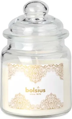Zdjęcie produktu dla Świeca zapachowa Bolsius w szkle z pokrywką, 79x129mm, złota koronka