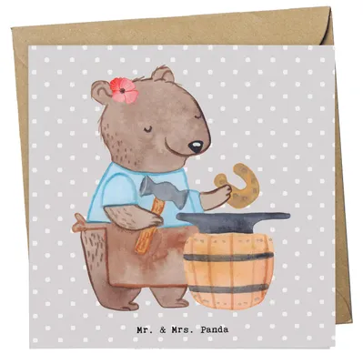 Produktbild von Mr. & Mrs. Panda Grußkarte Schmiedin Herz - Grau Pastell - Geschenk, Klappkarte, Glückwunschkarte, doppelkarte, anlasskarte, faltkarte