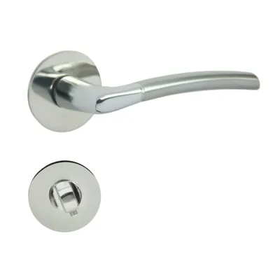Produktbild von DOMINO Türgriff Drückergarnitur WC - Badezimmer Set | Rund-Rosette | Set WC- Rosetten-Garnitur | aus Aluminium | Chrom/Nickel Farbe | PRESTO-R M6/M9 |