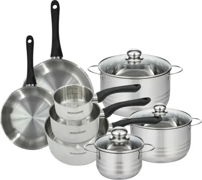 Image de Batterie de cuisine avec 2 poêles 20/24 cm et 3 casseroles 12/16/20 cm et 3 faitouts 16/20/24 cm sans PFAS Fackelmann Généva Brillant