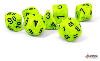Productafbeelding van Chessex - Vortex - Mega set met 7 dobbelstenen - Heldergroen/Zwart