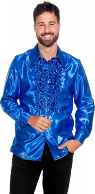 Produktbild von Disco Rucheshemd Uni Satijn Kobaltblauw 48
