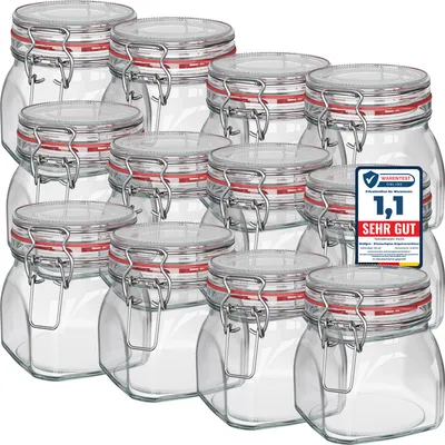 Produktbild von WELLGRO Einmachgläser mit Bügelverschluss eckig 630ml - Gläser
