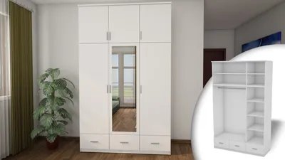 Zdjęcie produktu dla Meblast | Szafa 150x242 cm z lustrem - Biały - Szafa z półkami, szufladami i drążkiem na ubrania | Klasyczny styl