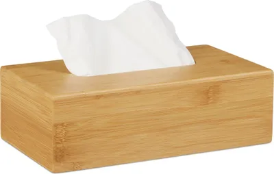 Produktbild von 2 x Kosmetiktücherbox Bambus, HBT: 8,5 x 27,5 x 15,5 cm, Tuchspender für Taschentücher u. Kosmetiktücher, natur
