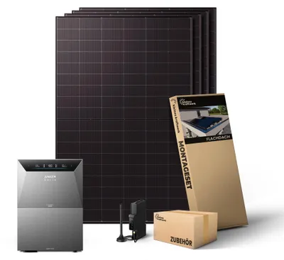 Produktbild von Kleines Kraftwerk 2000W Balkonkraftwerk Flachdach Halterung (bifazial) inkl. Anker Solarbank 4 + Zusatzbatterie – 0% MwSt – Solaranlage mit Speicher