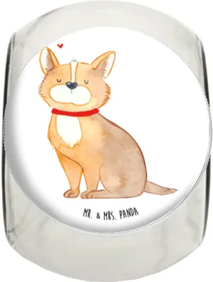 Produktbild von Mr. & Mrs. Panda Teedose Hund Glück XL 2000ml - Weiß - Geschenk, Corgie, Vorratsbehälter, Bonboniere, gewürzglas, Spruch, Sprüche, Herz, Liebe, Kaffeedose, Bonbonglas