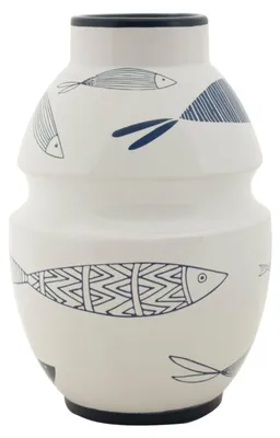 Image de Mauro Ferretti Vase poisson Ø 15x24 cm blanc bleu