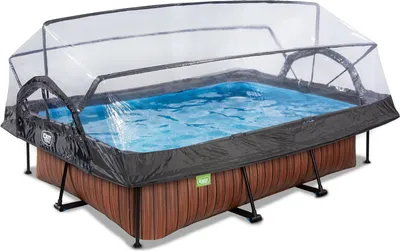 Obrázek produktu pro Bazén EXIT Wood 220x150x65cm s filtračním čerpadlem a krytem - hnědý
