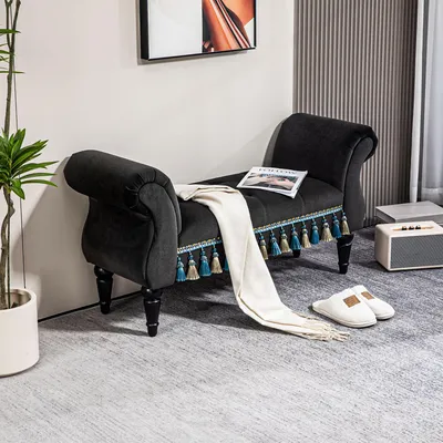 Produktbild von Polsterbank Samt, Sitzbank Vintage-Design, Flurbank Bettbank Holzrahmen, Dunkelgrau | 117 x 40 x 58 cm | bis 150 kg | Massivholz