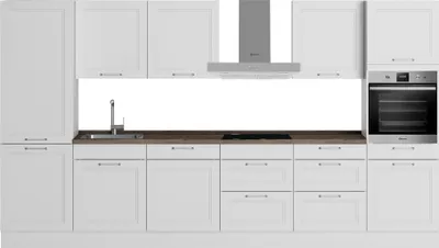 Produktbild von ROCTOR RT9003BA Moderne Landhaus Küchenzeile mit Elektrogeräten, 360 cm Länge, Edelstahlgriffe
