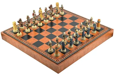 Produktbild von Luxus 3in1 Schachspiel Römer vs Araber Handbemalt Kunstleder 48cm