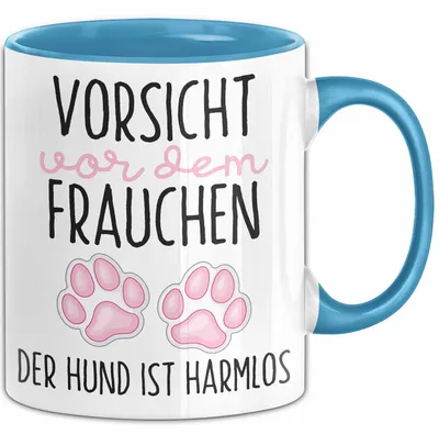 Produktbild von Hundeliebhaber Tasse Geschenk Lustiger Spruch Vorsicht Vor Dem Frauchen (Blau)