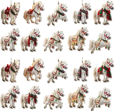 Produktbild von Weihnachtspferde-Ornamente, 2D-Acryl, Vintage-Pferde, Weihnachtsbaum-Hängedekoration, Western-Thema, Tierornamente für Weihnachtsbaum-Heimdekoration