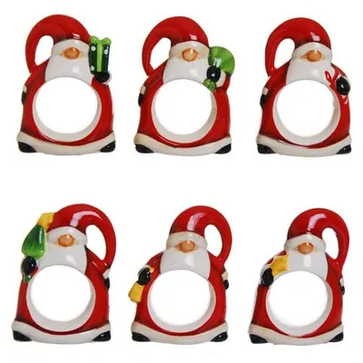 Image de Excelsa Set De 6 Ronds De Serviettes Xmas Céramique 7Xh2X4,5 Cm Multicolore