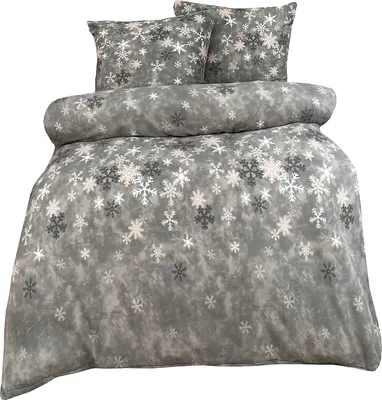 Produktbild von Winter Bettwäsche 200x200 cm Kristall Schneeflocke grau Flausch Thermo Fleece