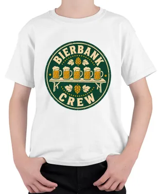 Imagen del producto de Camiseta para niños, blanca, talla 140, con motivos de , ideal para fiestas de Bierbank Crew, Wiesn, y para llevar con lederhosen (pantalones de cuero) y dirndl (vestido tradicional alemán)