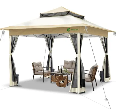 Produktbild von VOUNOT® Pavillon Faltbar 3.6x3.6m, Pop Up Faltpavillon Gartenzelt Partyzelt Gartenpavillon, Beige