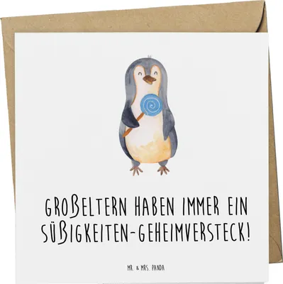 Produktbild von Mr. & Mrs. Panda Grußkarte Großeltern Süßigkeiten - Weiß - Geschenk, Enkelkinder, Familienleben, einzigartige Designs, Generationen, Geschenke, anlasskarte, faltkarte