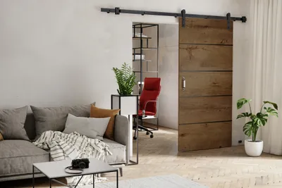 Produktbild von Schiebetür Schwebetür 70 cm Lomar Plus - Wohznimmer, Schlafzimmer, Büro - Design Zimmertür - Schiebetürsystem (Dunkel Eiche)
