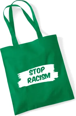 Produktbild von Huuraa Jutebeutel Stop Racism 10 Liter Kelly Green Baumwolle Tasche Geschenkidee