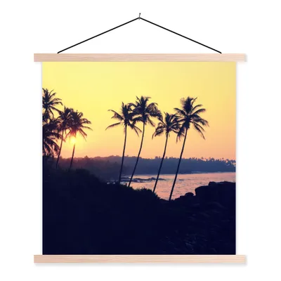 Produktbild von MuchoWow® Textilposter Meer - Palme - Abend - Landschaft 40x40 cm mit holzfarbenen Rahmen - Posterleiste