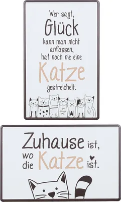 Produktbild von GILDE Schild, rechteckig, "Katzenbande", Spruch, Metall, weiß, VE 6, 2fach sortiert, B. 30 cm, H. 19 cm