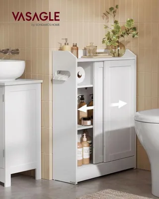 Zdjęcie produktu dla Wąska szafka łazienkowa z drzwiami przesuwnymi 60x20x80 cm, biała