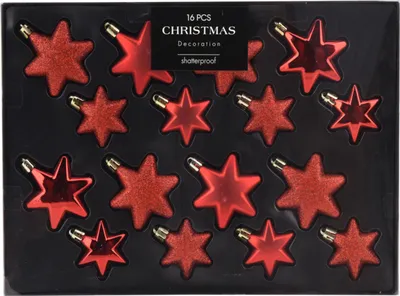 16tlg Weihnachtskugel Christbaumkugeln Baumkugel Set Sterne Rot