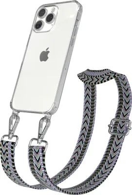 Produktbild von EAZY CASE Handykette - Verstellbarer Trageriemen kompatibel mit Apple iPhone 15 Pro Max, Handykordel mit transparenter Silikon-Hülle, Band in Lila
