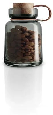 Vorratsglas 0,7 l, Rauchglas, mit Eichenholzdeckel, mundgeblasen