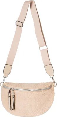 Produktbild von styleBREAKER Damen Teddyfell Halbmond Crossbody Schultertaschen Einfarbig, verstellbarer Schultergurt 02012403