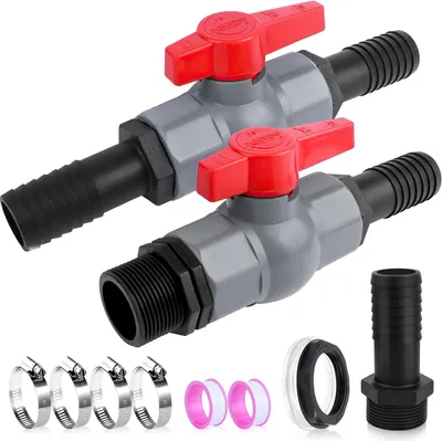 Productafbeelding van Kogelkraan Met Slangaansluiting Voor Zwembad, 1 Inch (25 Mm) PVC Regenventiel, Set Van 2 Stuks