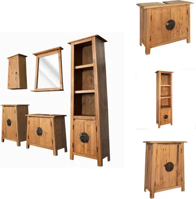 Produktbild von vidaXL 5-tlg. Badmöbel-Set Massivholz Kiefer -  Badezimmermöbel-Sets
