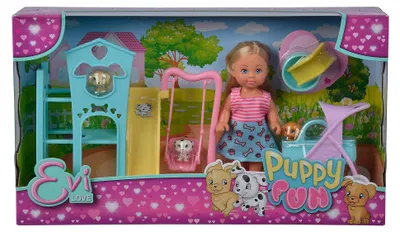 Produktbild von Simba Evi Love Puppy Fun/Puppe mit DREI süßen Hundewelpen und tollem Hundespielp