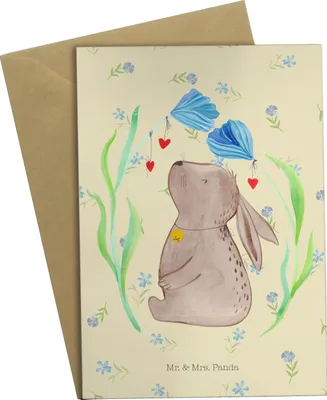 Produktbild von Mr. & Mrs. Panda Grußkarte Hase Blume - Blumig - Geschenk, Ostern, einladungskarten, Taufe, osterkarte, Träume, Kaninchen, dankeskarten, Hoffnung, weihnachtskarten