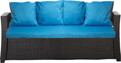 Image de Coussins pour canapé de jardin-Bleu|Siège 180x60x7, dossier 4*56x50|Siège pour 4 personnes|Siège d'extérieur|Coussin en rotin d'extérieur pour canapé
