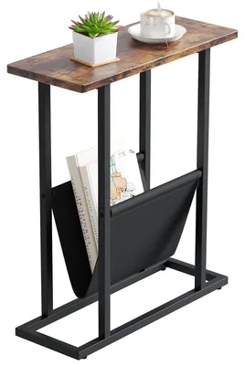 Schmale Beistelltisch mit Zeitschriftenhalter, 45x18x55 cm, Braun