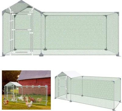 Produktbild von XMTECH 3x1x1,5 m Kurník Výběh pro kuřata Výběh pro volně žijící zvířata se stínící střechou z PE, pozinkovaný ocelový rám, vnější oplocení Používá se pro kuřata