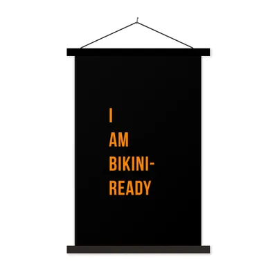 Produktbild von MuchoWow® Textilposter Ich bin bereit für den Bikini - Orange - Schwarz - Zitat 40x60 cm mit schwarzem Rahmen - Wanddekorationen