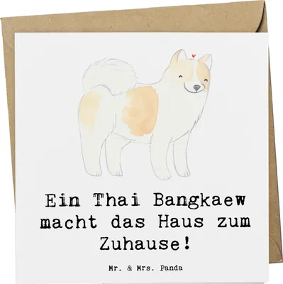 Produktbild von Mr. & Mrs. Panda Glückwunschkarte Thai Bangkaew Zuhause - Weiß - Geschenk, Klappkarte, Hunderassen Beschreibung, anlasskarte, aktives Haustier, Hunderasse, verspielt