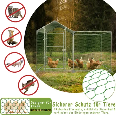 Produktbild von UISEBRT Freilaufgehege Hühnerstall 5x1x1,5m Freigehege Hühnerhaus Hühnergehege Voliere Hühner Gehege Hühner Verzinkter Stahlrahmen mit PE
