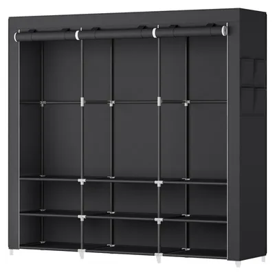 Produktbild von Stoffgarderobe mit 3 Hängefächern, Einlegeböden und 4 Taschen | Schwarz | 188x45x176 cm