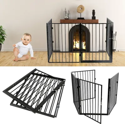 Produktbild von Kaminschutzgitter Absperrgitter Metall - 4 Stück Türschutzgitter Sicherheitszaun Kinder  faltbar 240x2.5x75cm Schwarz