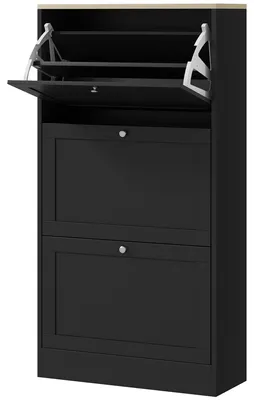 Produktbild von Platzsparendes Schuhregal mit 3 Schubladen und verstellbaren 2 Ablagen, Holz, 60 x 23,5 x 115 cm, Schwarz